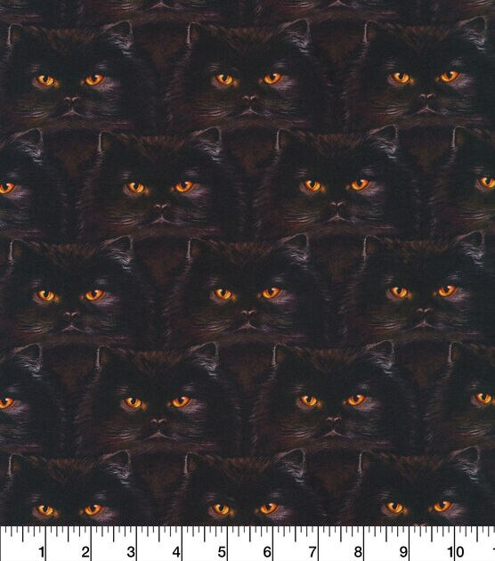 100% Cotton Digital Fabric Cat Faces In The Dark Halloween 140cm Wide